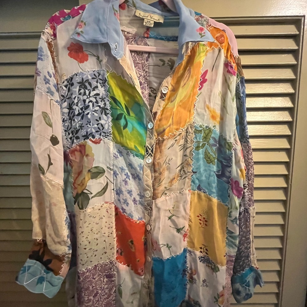 Sacred Threads Multicolor Patchwork Shirt S/M - image 1